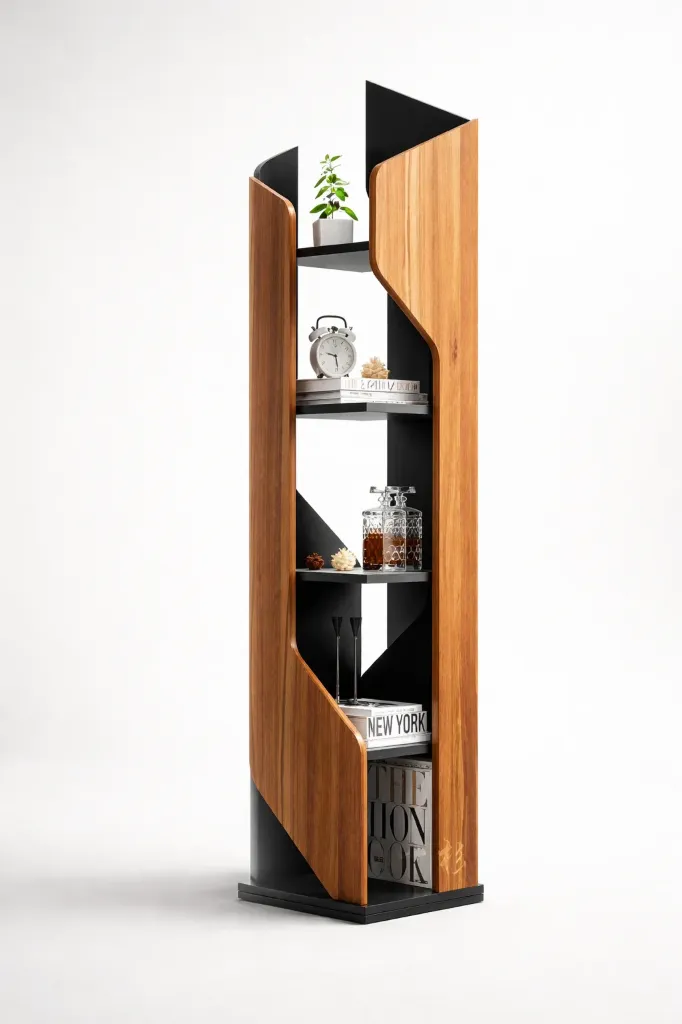 Modern Creative Saagwaan Wood Display Shelf – Polished Finish Floor Standing Bookcase